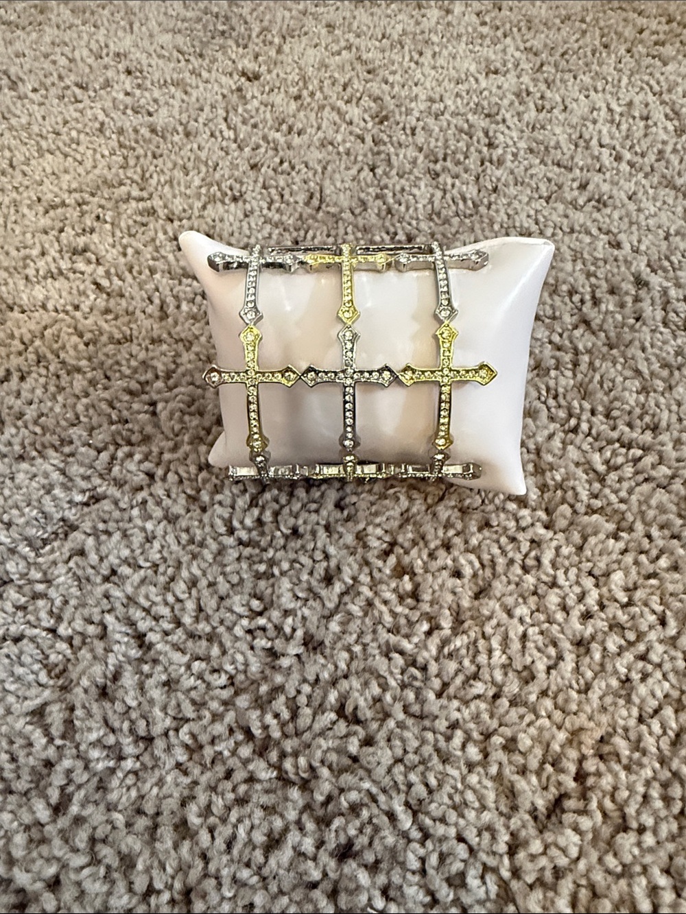 Sassy Jones Decorative Grid Bracelet - Silver and Gold Tone